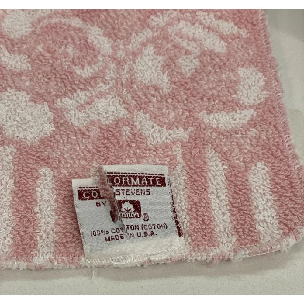 Vtg Colormate Stevens 3 Piece Towel Set Pink White Rose Stripe Bath‎ Hand Wash